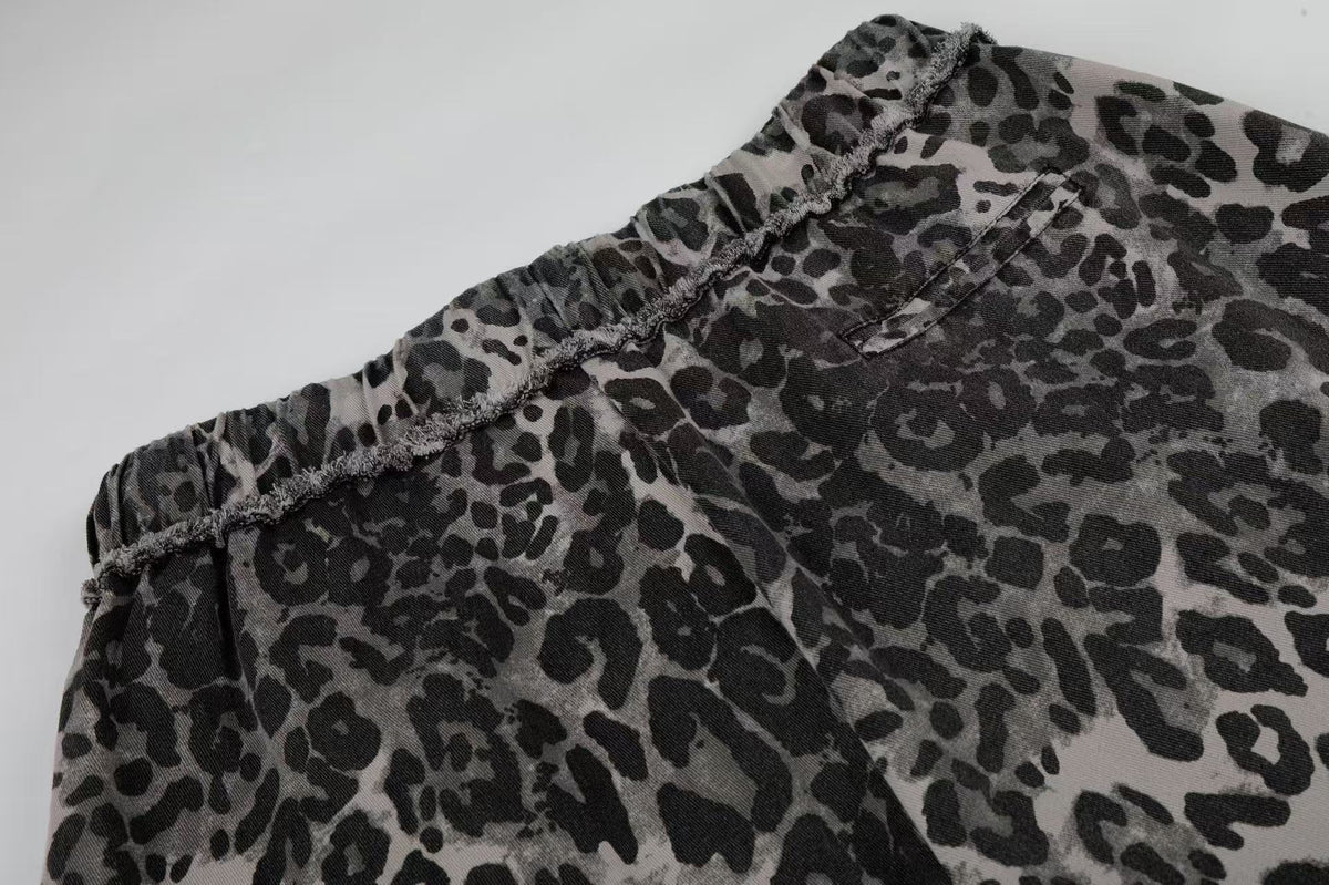 Leopard Print Skull 23 Raw Edge Wide-Leg Pants - OMYGOODS