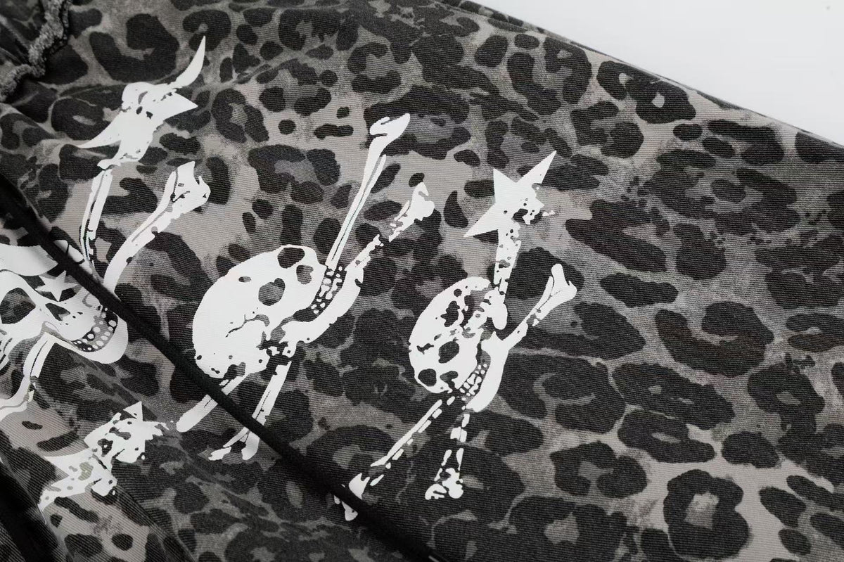 Leopard Print Skull 23 Raw Edge Wide-Leg Pants - OMYGOODS