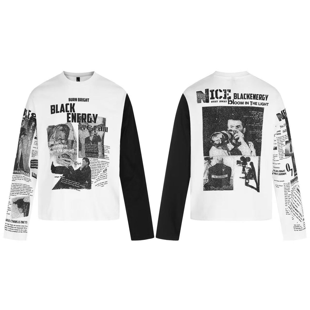 Newspaper Print Color Block Long Sleeve - OMYGOODS