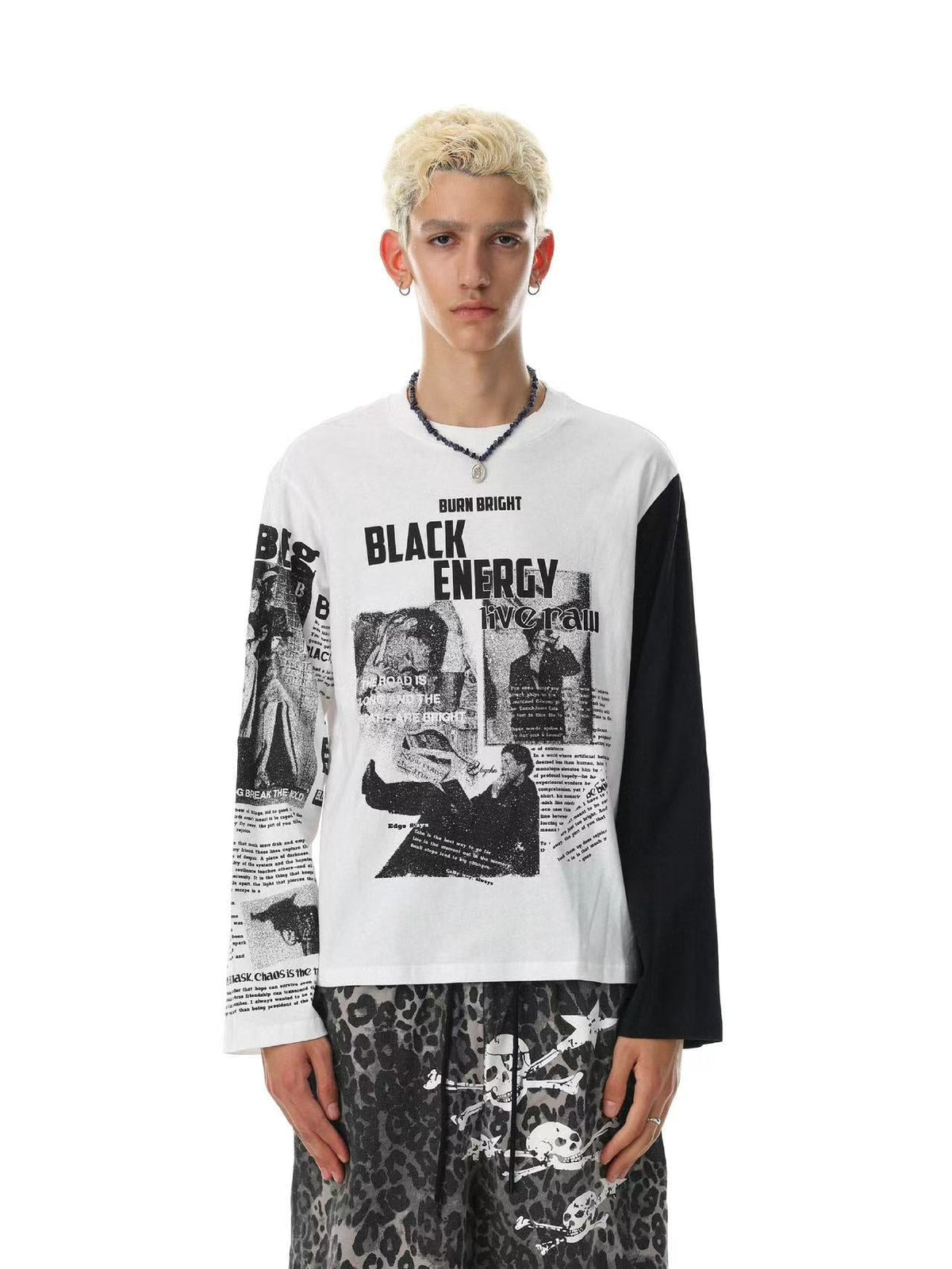 Newspaper Print Color Block Long Sleeve - OMYGOODS