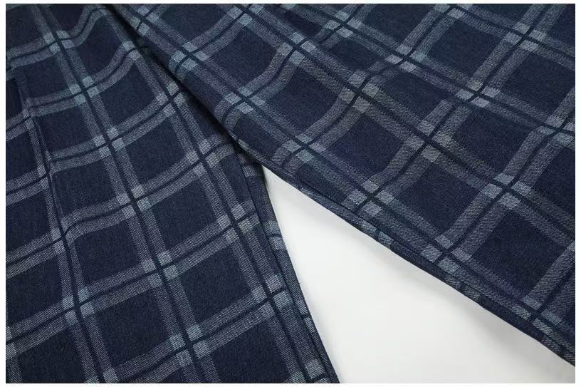 Vintage Blue Plaid Wide-Leg Cargo Pants - OMYGOODS