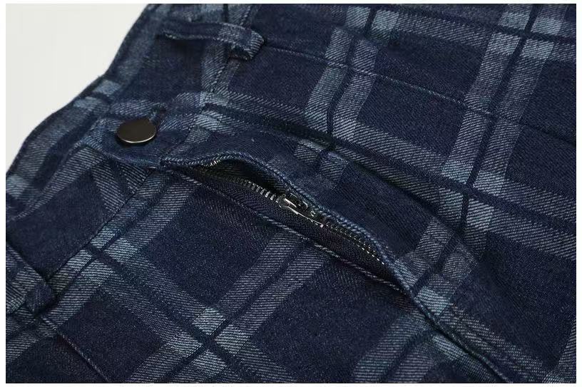 Vintage Blue Plaid Wide-Leg Cargo Pants - OMYGOODS