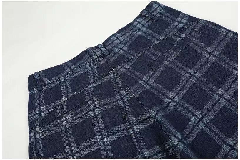 Vintage Blue Plaid Wide-Leg Cargo Pants - OMYGOODS