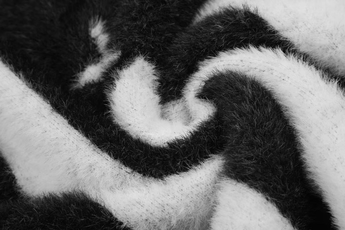Black White Star & Striper Fuzzy Knit Sweater - OMYGOODS