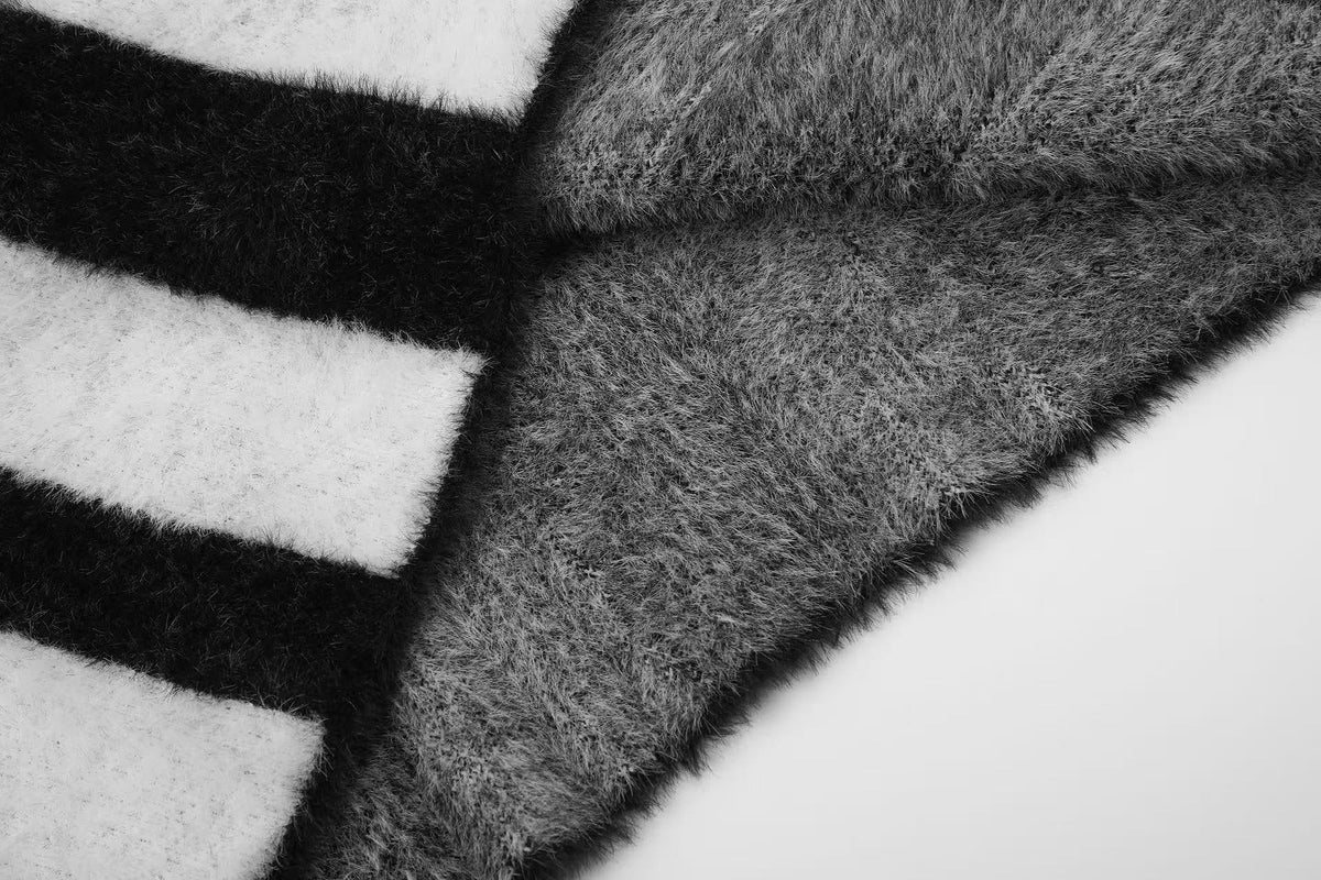 Black White Star & Striper Fuzzy Knit Sweater - OMYGOODS