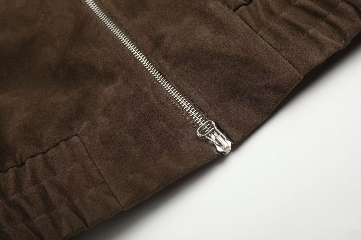 Vintage Studded Faux Suede Cropped Bomber jacket - OMYGOODS
