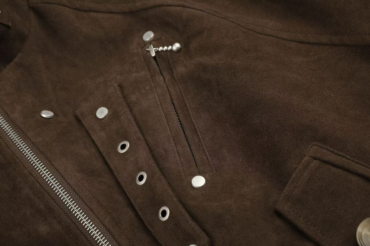 Vintage Studded Faux Suede Cropped Bomber jacket - OMYGOODS