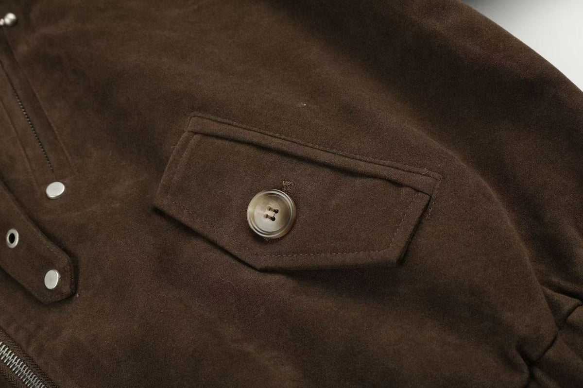 Vintage Studded Faux Suede Cropped Bomber jacket - OMYGOODS