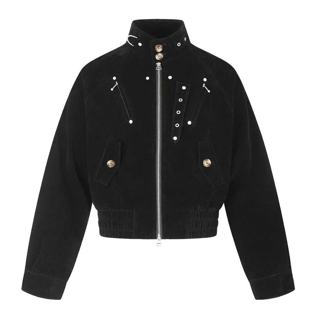 Vintage Studded Faux Suede Cropped Bomber jacket - OMYGOODS
