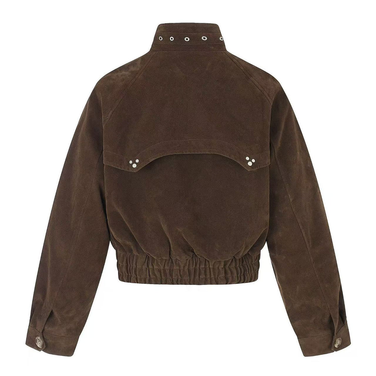 Vintage Studded Faux Suede Cropped Bomber jacket - OMYGOODS