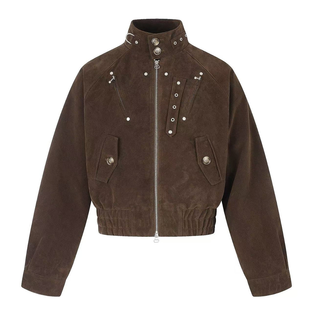 Vintage Studded Faux Suede Cropped Bomber jacket - OMYGOODS