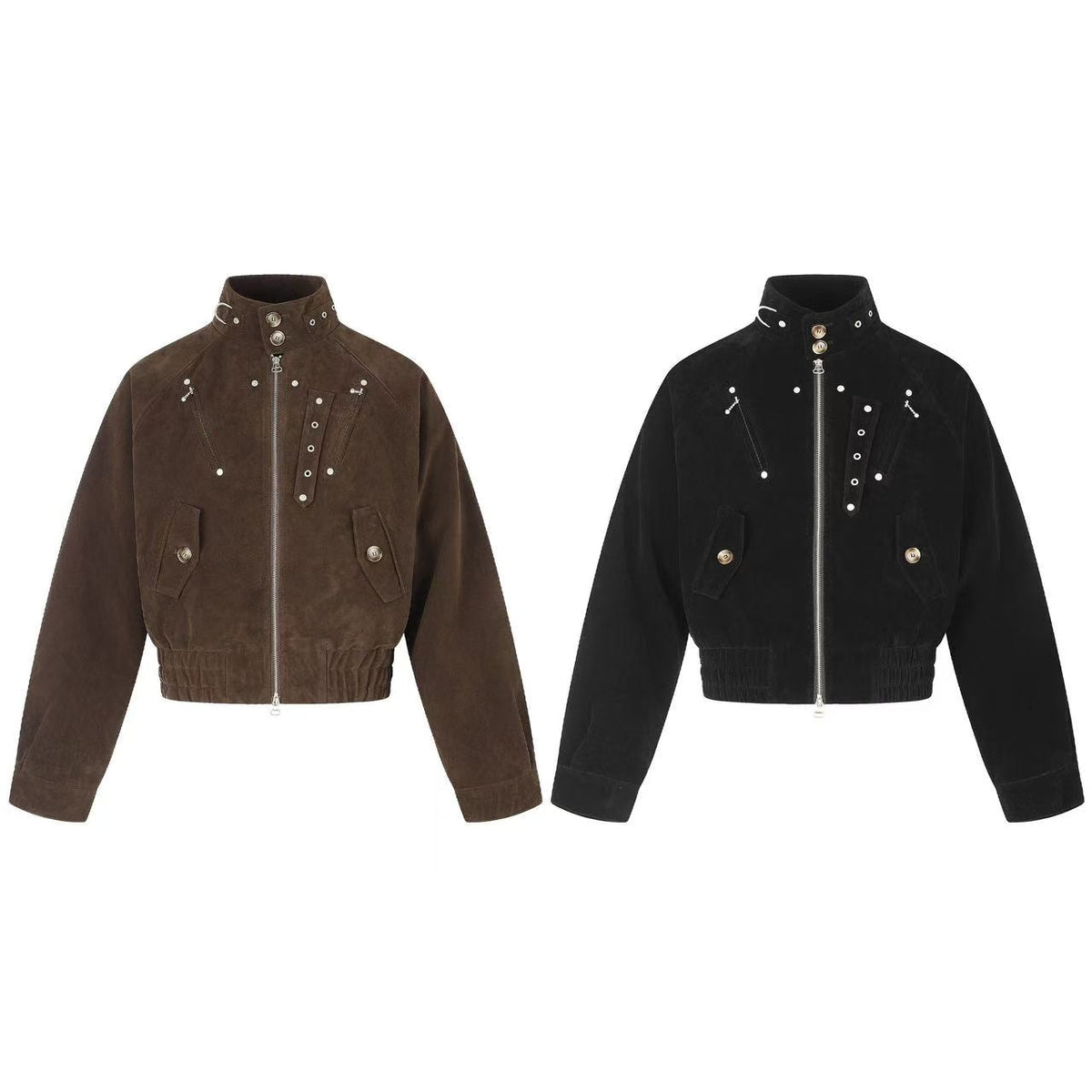 Vintage Studded Faux Suede Cropped Bomber jacket - OMYGOODS