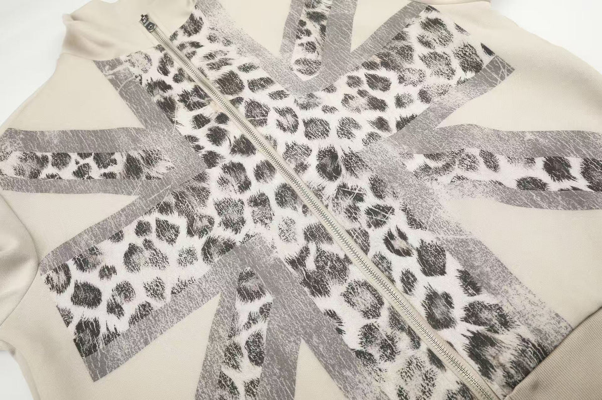 Cross Leopard Print Zip-Up Track Jacket - OMYGOODS