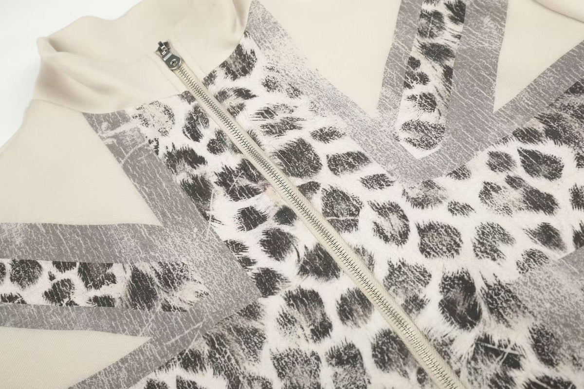Cross Leopard Print Zip-Up Track Jacket - OMYGOODS