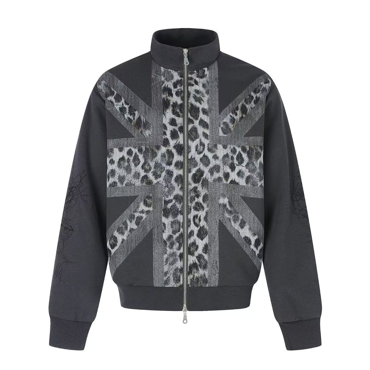 Cross Leopard Print Zip-Up Track Jacket - OMYGOODS