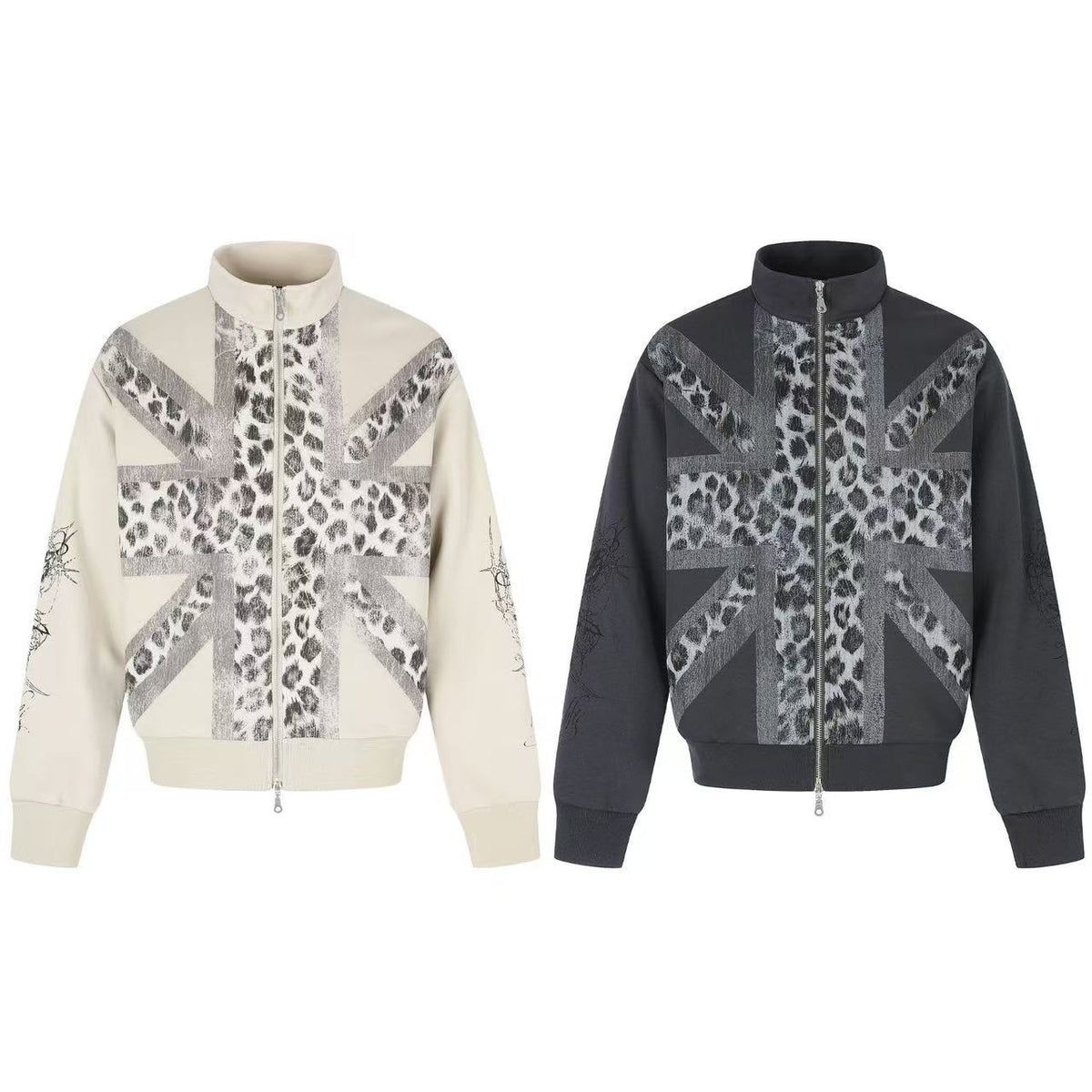 Cross Leopard Print Zip-Up Track Jacket - OMYGOODS