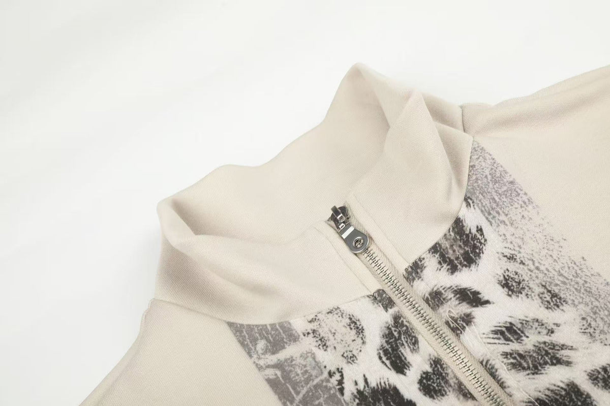 Cross Leopard Print Zip-Up Track Jacket - OMYGOODS