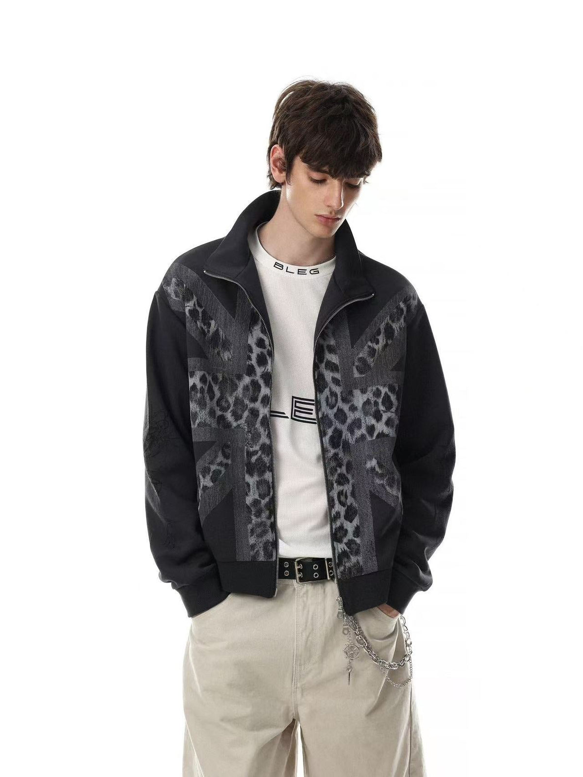 Cross Leopard Print Zip-Up Track Jacket - OMYGOODS