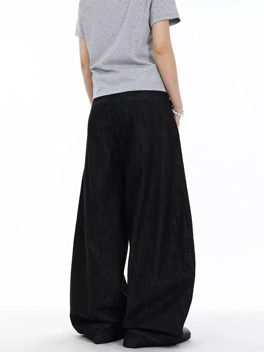 Dark Raw Denim Baggy Wide-Leg Jeans - OMYGOODS