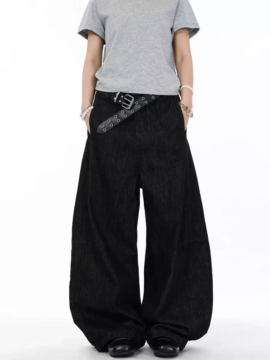 Dark Raw Denim Baggy Wide-Leg Jeans - OMYGOODS