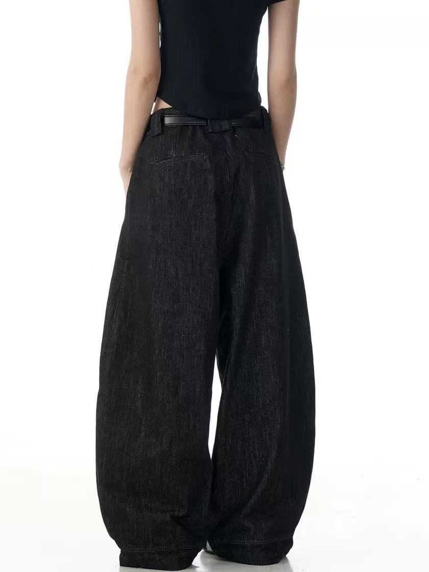 Dark Raw Denim Baggy Wide-Leg Jeans - OMYGOODS