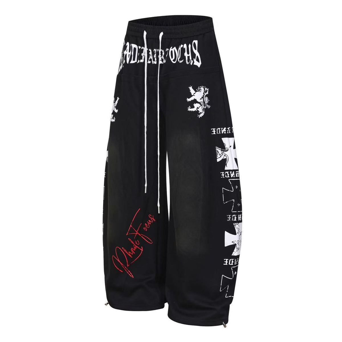 Graffiti Print Oversized Baggy Drawstring Wide-Leg Sweatpants - OMYGOODS