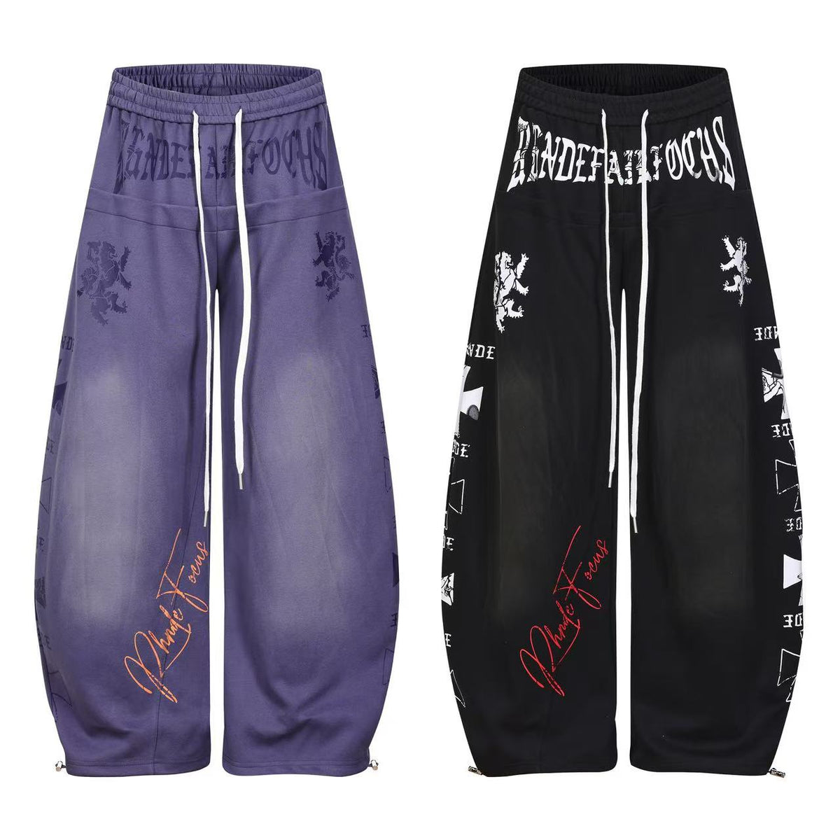 Graffiti Print Oversized Baggy Drawstring Wide-Leg Sweatpants - OMYGOODS
