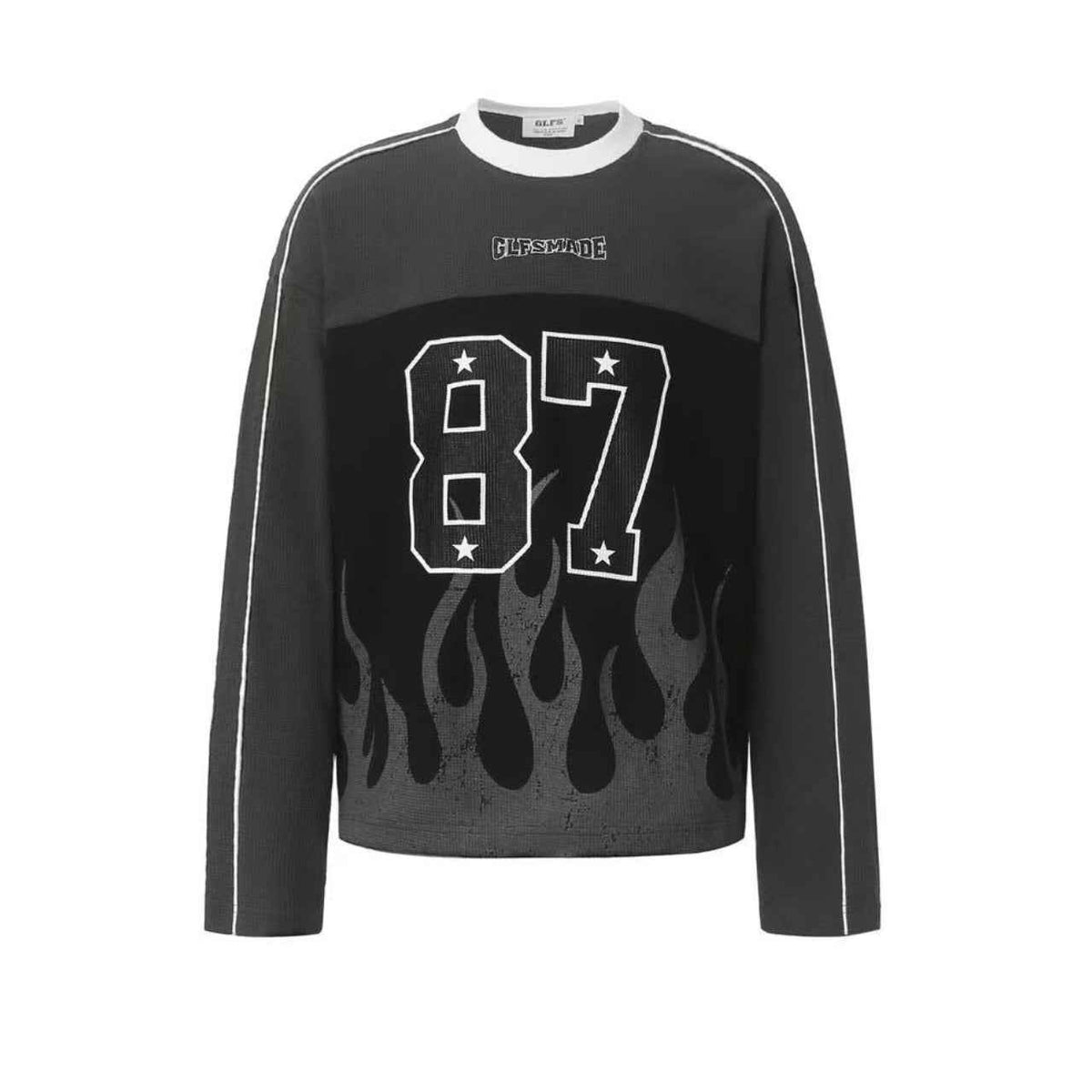 Vintage Flame 87 Number Graphic Waffle Knit Long Sleeve