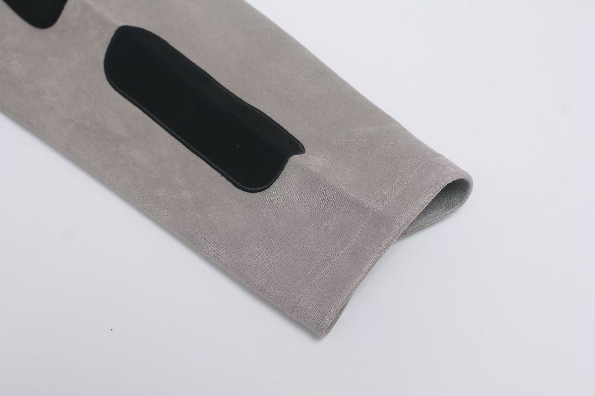 Letter Graphic Color Block Faux Suede Long Sleeve - OMYGOODS