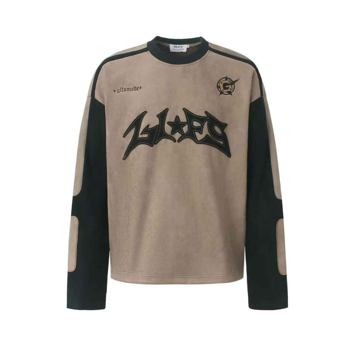 Letter Graphic Color Block  Faux Suede Long Sleeve