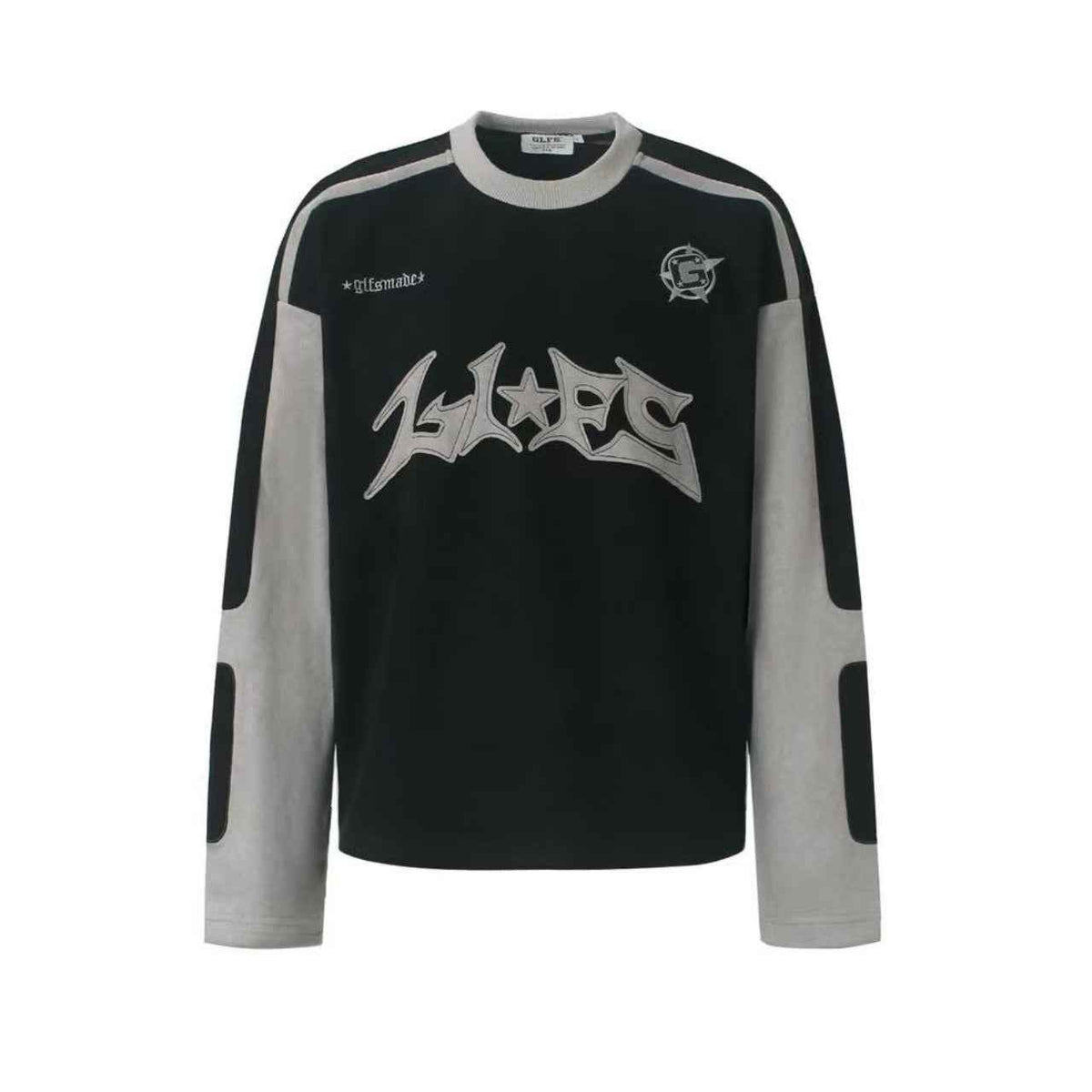 Letter Graphic Color Block  Faux Suede Long Sleeve