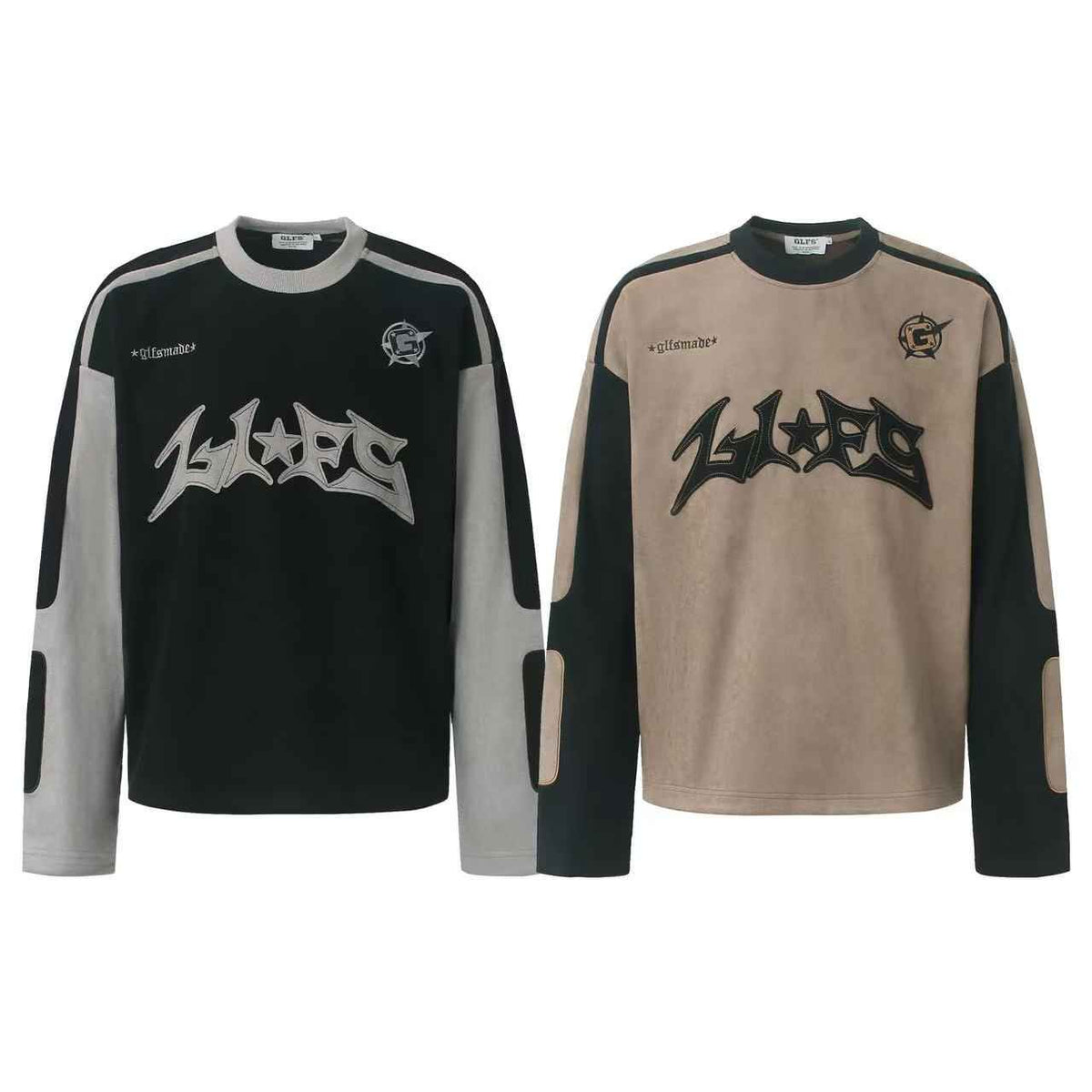 Letter Graphic Color Block  Faux Suede Long Sleeve