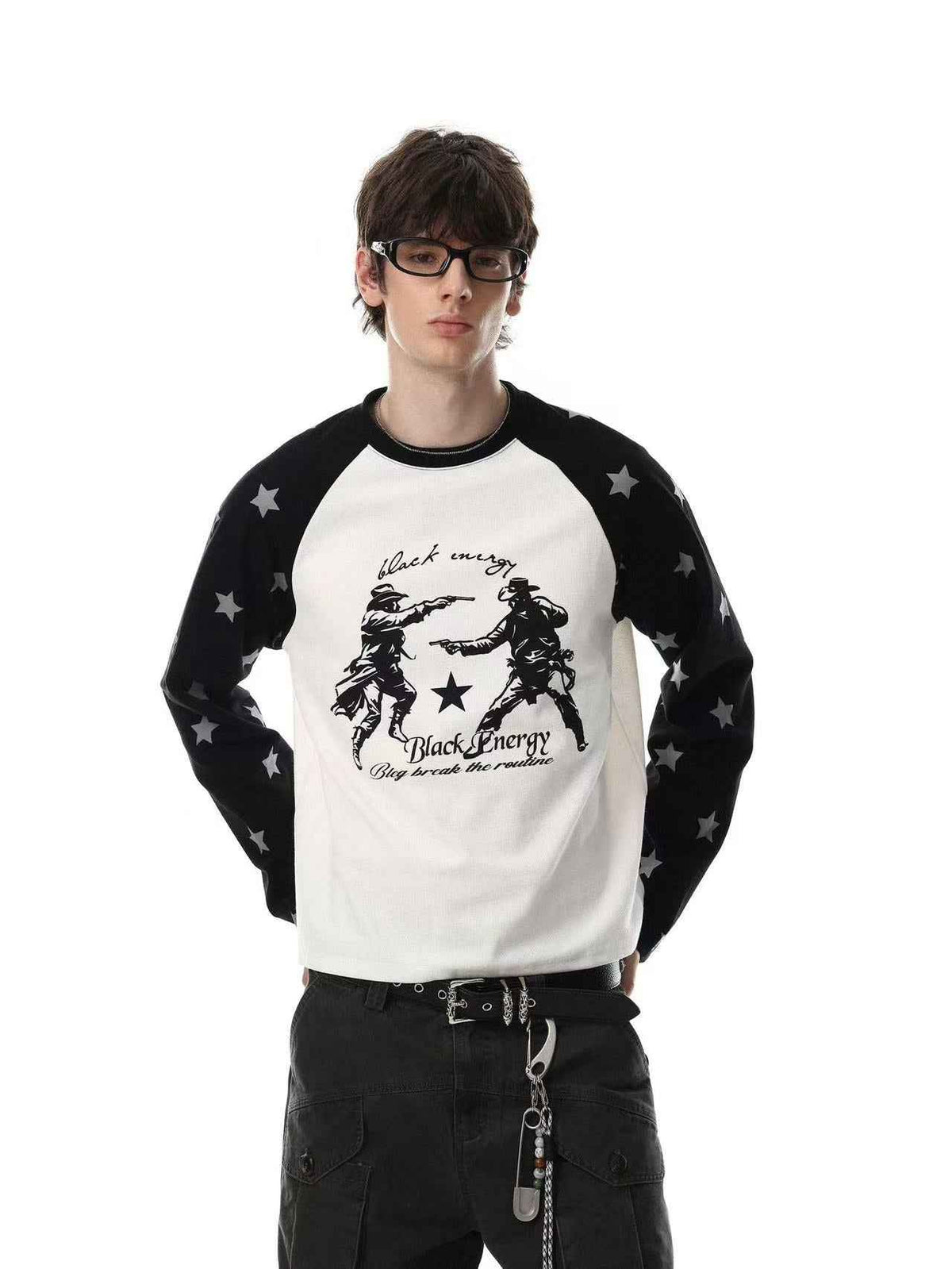 Star Print Cowboy Duel Raglan Long Sleeve