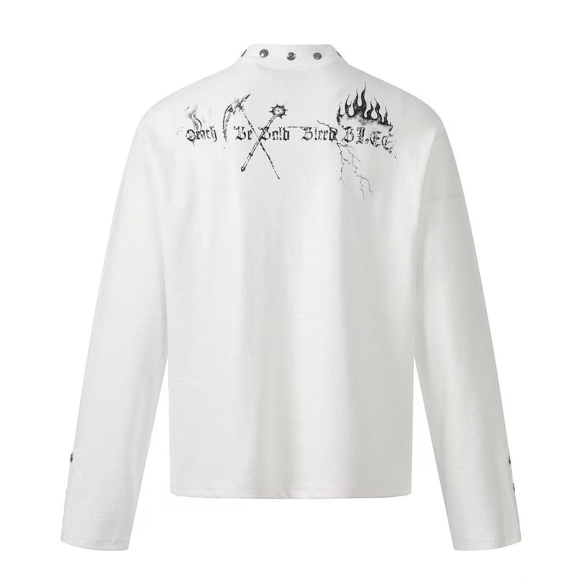 Grim Reaper Skull Print Stand Collar Henley Long Sleeve - OMYGOODS