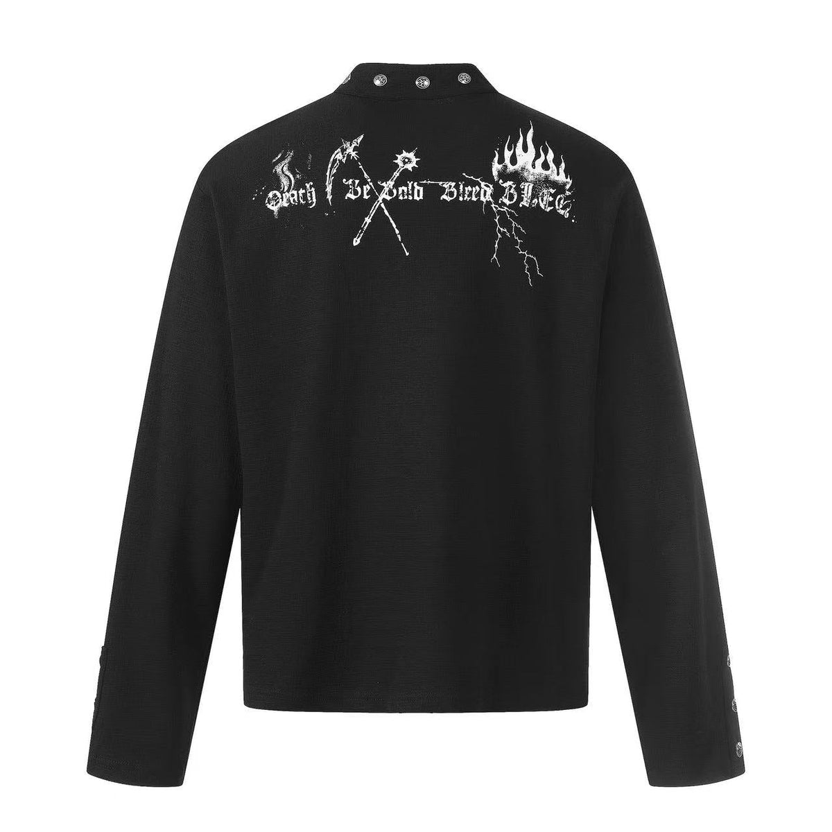 Grim Reaper Skull Print Stand Collar Henley Long Sleeve - OMYGOODS