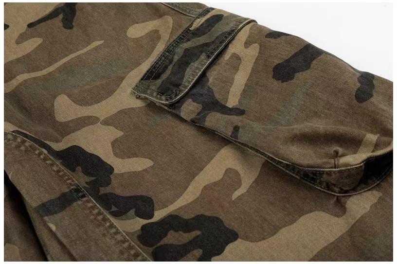 Unisex Vintage Camo Multi-Pocket Wide-Leg Cargo Pants - OMYGOODS
