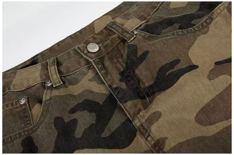 Unisex Vintage Camo Multi-Pocket Wide-Leg Cargo Pants - OMYGOODS