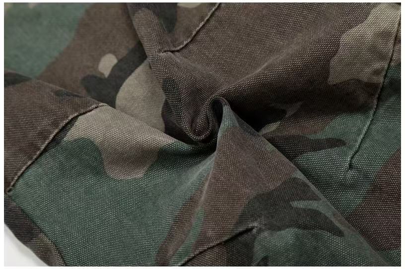 Camo Double Waist Frayed Edge Wide-Leg Cargo Pants - OMYGOODS
