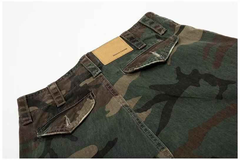 Distressed Stitch Patch Camo Wide-Leg Cargo Pants - OMYGOODS