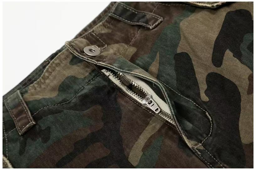 Distressed Stitch Patch Camo Wide-Leg Cargo Pants - OMYGOODS