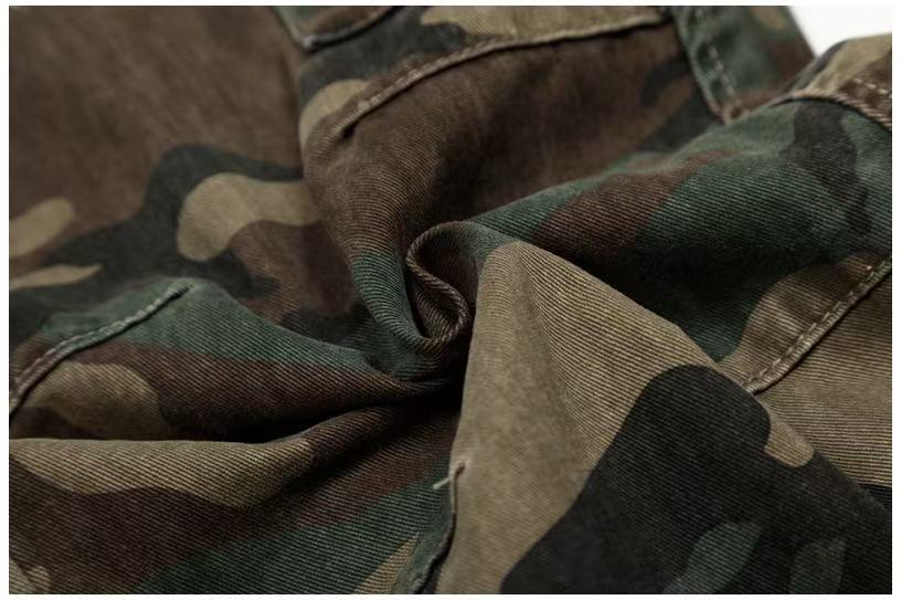 Distressed Stitch Patch Camo Wide-Leg Cargo Pants - OMYGOODS