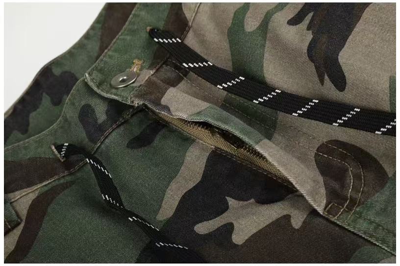 Camo Leopard Patchwork Drawstring Wide-Leg Cargo Pants - OMYGOODS