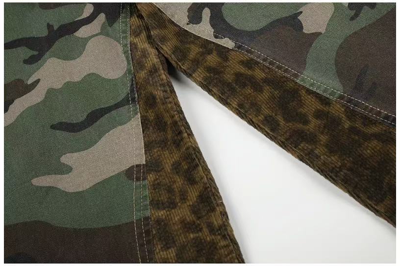 Camo Leopard Patchwork Drawstring Wide-Leg Cargo Pants - OMYGOODS