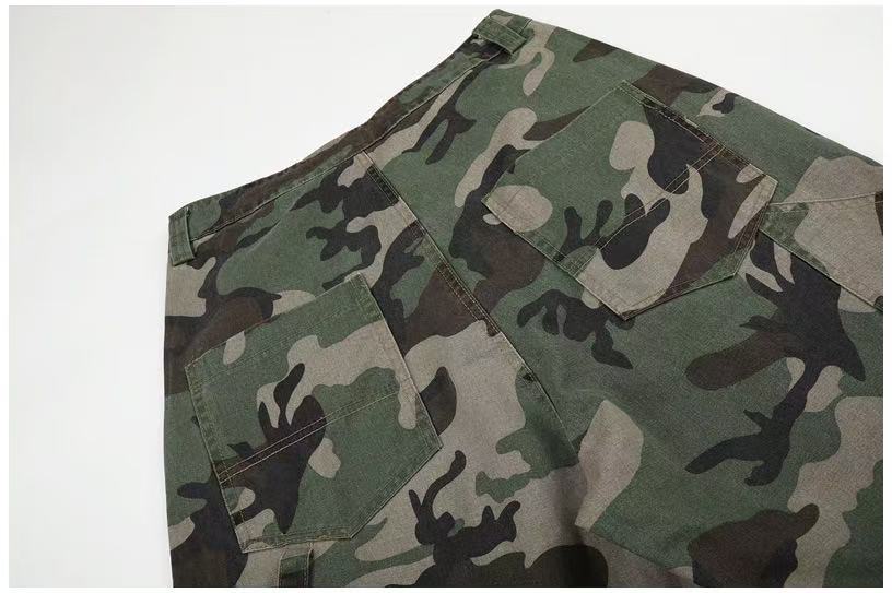 Camo Leopard Patchwork Drawstring Wide-Leg Cargo Pants - OMYGOODS