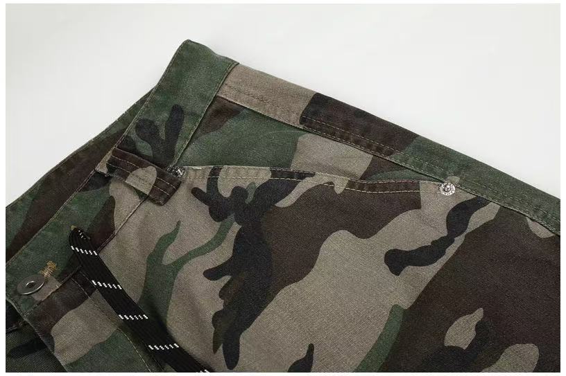 Camo Leopard Patchwork Drawstring Wide-Leg Cargo Pants - OMYGOODS