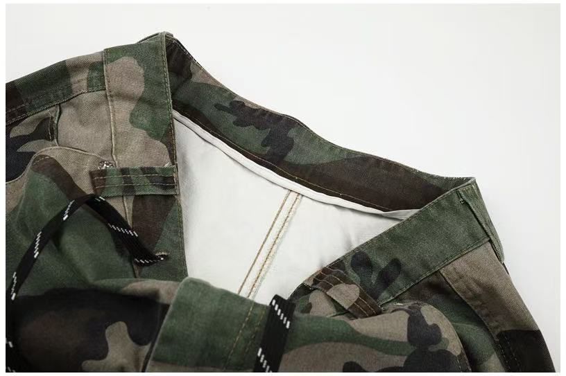 Camo Leopard Patchwork Drawstring Wide-Leg Cargo Pants - OMYGOODS