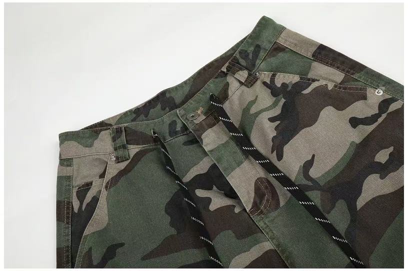 Camo Leopard Patchwork Drawstring Wide-Leg Cargo Pants - OMYGOODS