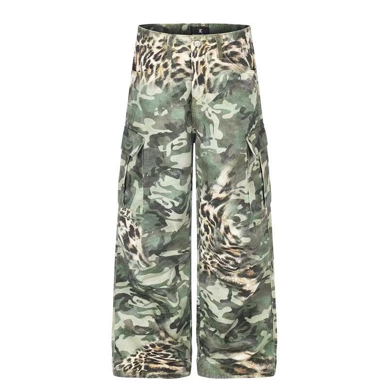 Camo Leopard Gradient Wide-Leg Cargo Pants - OMYGOODS
