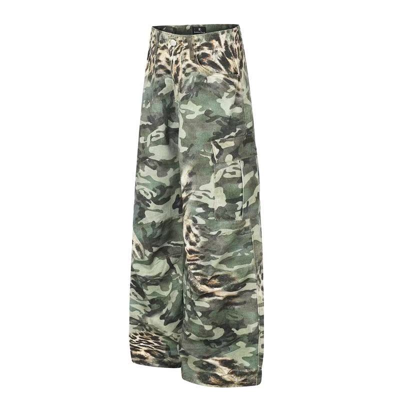 Camo Leopard Gradient Wide-Leg Cargo Pants - OMYGOODS