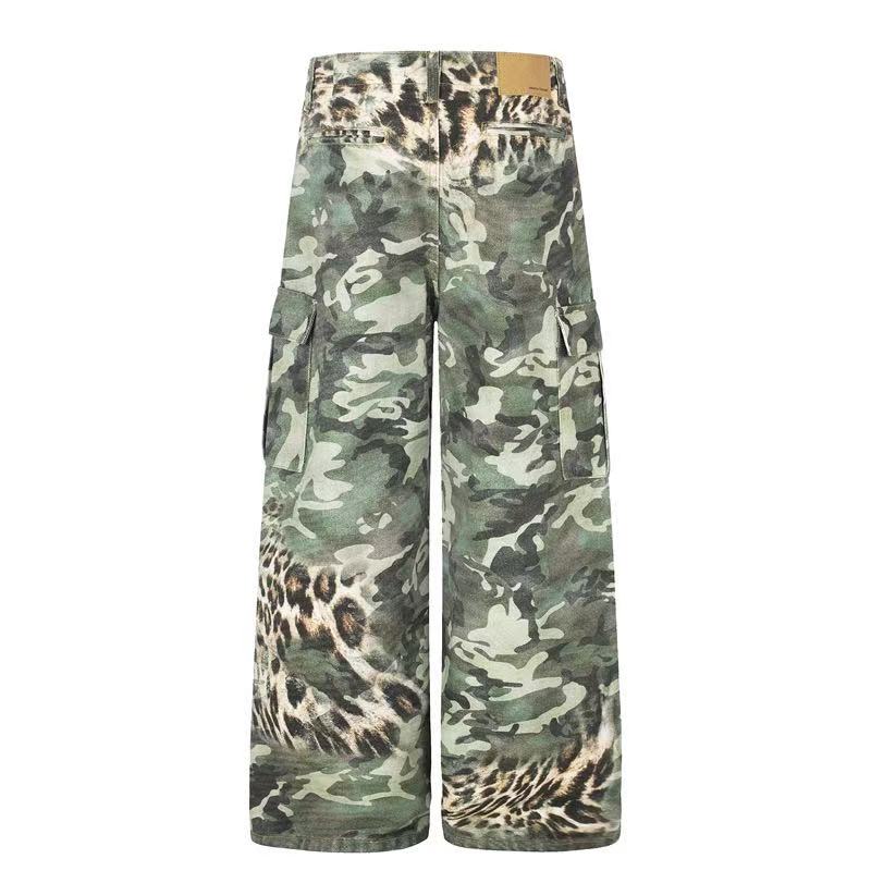Camo Leopard Gradient Wide-Leg Cargo Pants - OMYGOODS